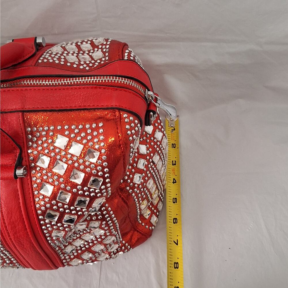 Y2K-style Red Rhinestone Duffle Satchel Bag - Picture 10 of 11